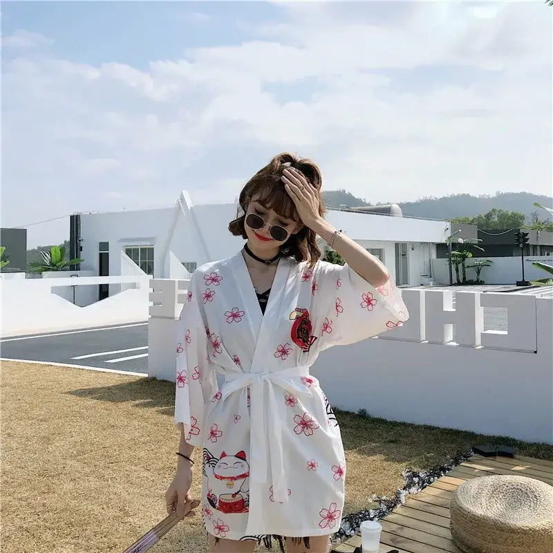 Neko Drum White Women’s Kimono Jacket